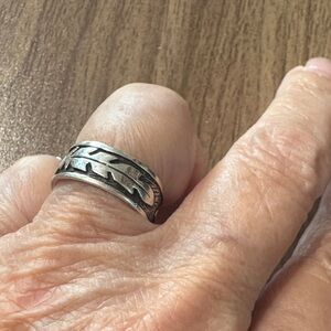 Sterling Silver Feather Band Ring, sz6, stamped 925
